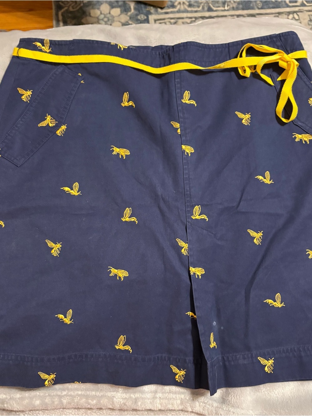 Vintage Lilly Pulitzer Navy Women’s Skirt with Yellow Bee Embroidery